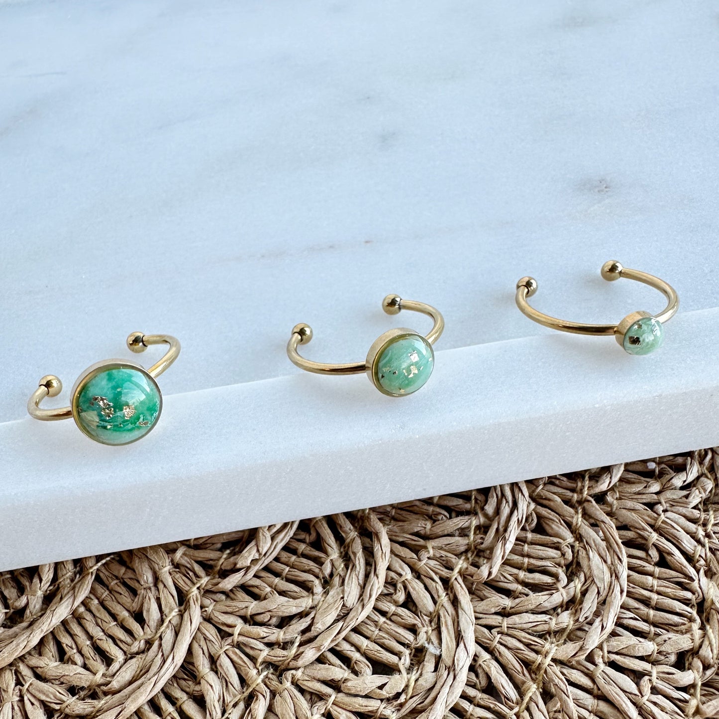 Green Marbled Adjustable Rings