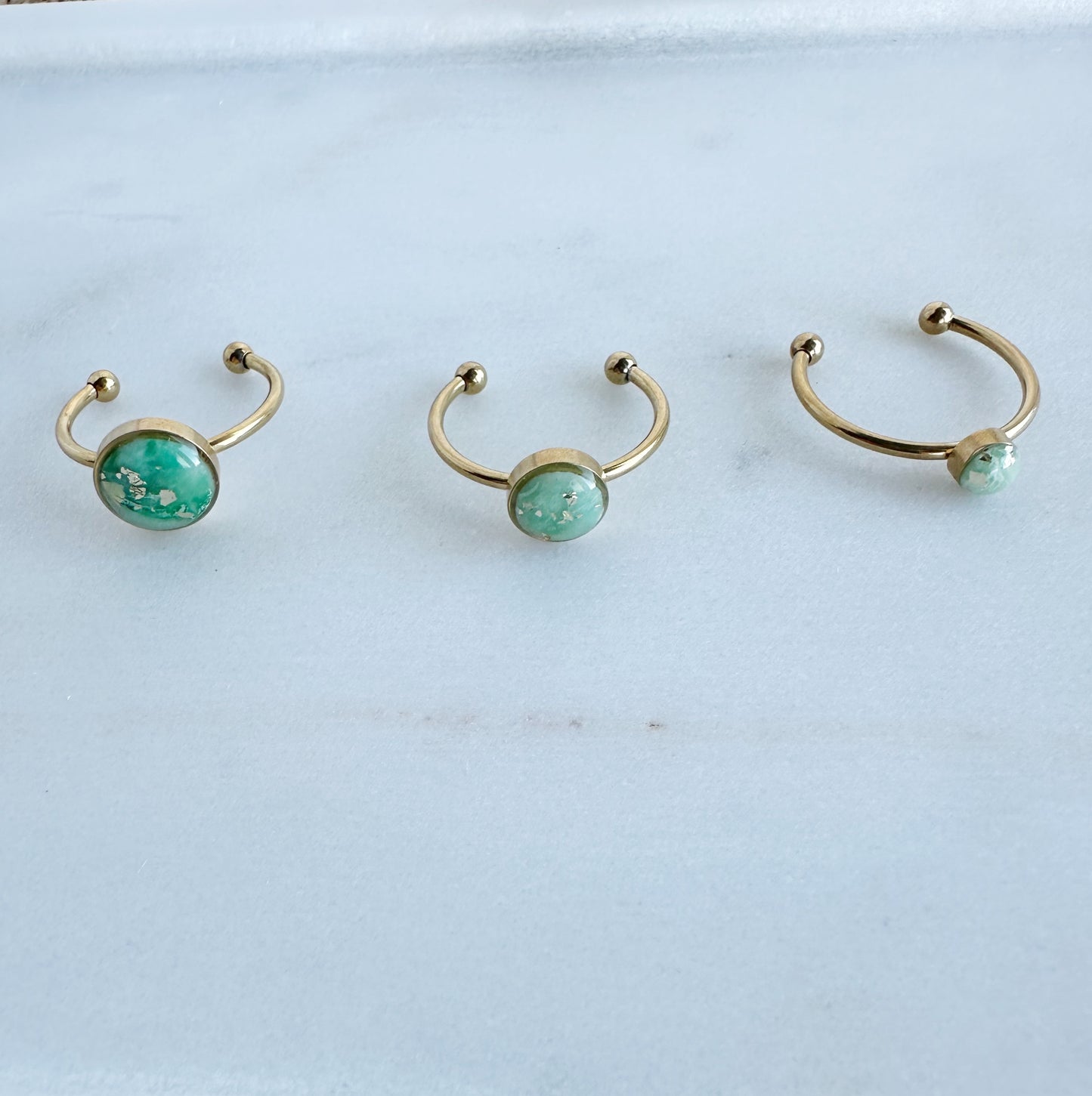 Green Marbled Adjustable Rings