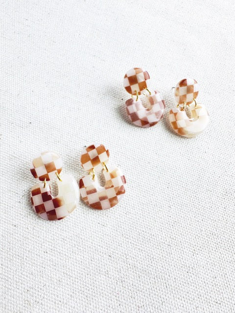Checkered Tortoise Shell Dangle Earrings