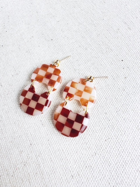 Checkered Tortoise Shell Dangle Earrings