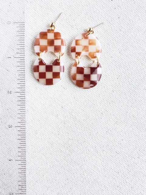 Checkered Tortoise Shell Dangle Earrings