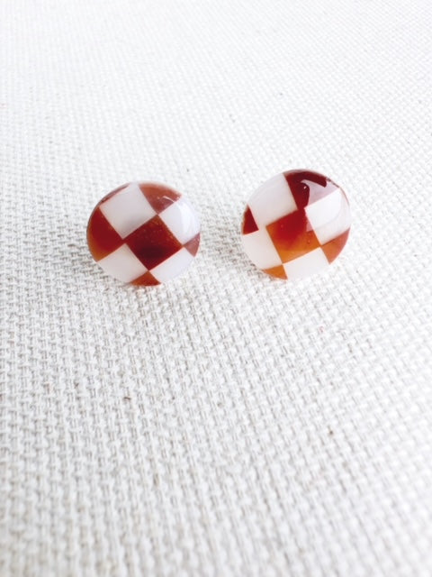 Checkered Tortoise Shell Post Earrings