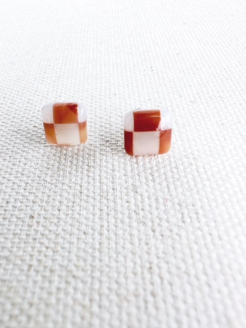 Checkered Tortoise Shell Post Earrings