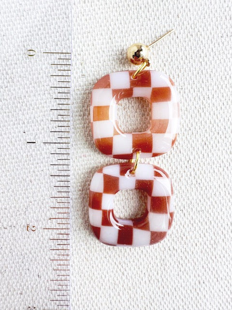 Checkered Tortoise Shell Square Dangle Earrings
