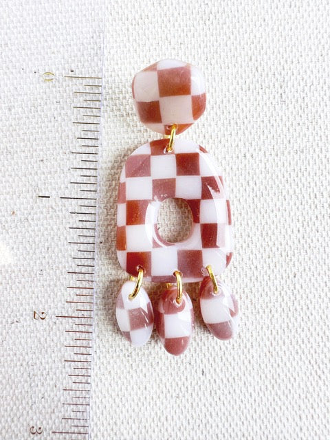 Checkered Tortoise Shell Dangle Earrings