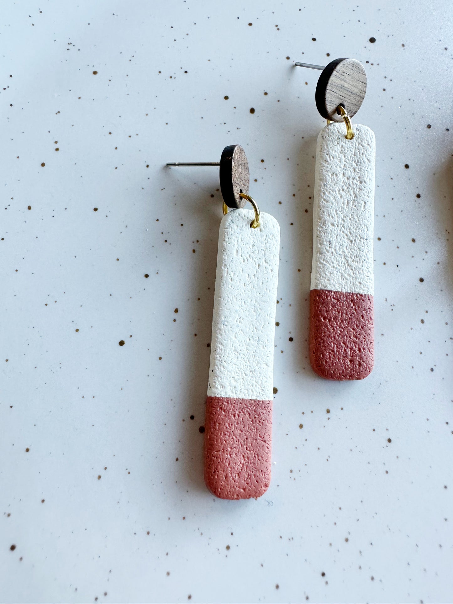 Two-Tone Long Rectangle Dangle Earrings