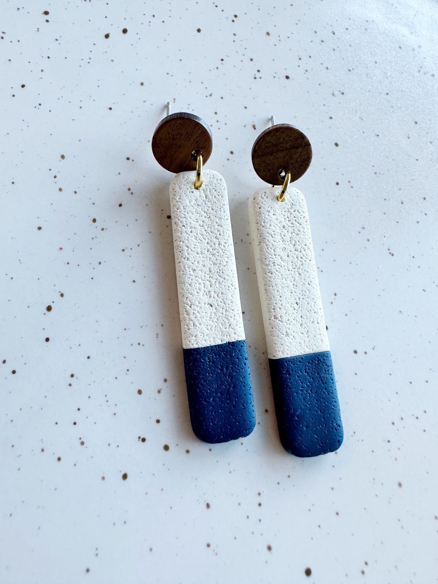 Two-Tone Long Rectangle Dangle Earrings