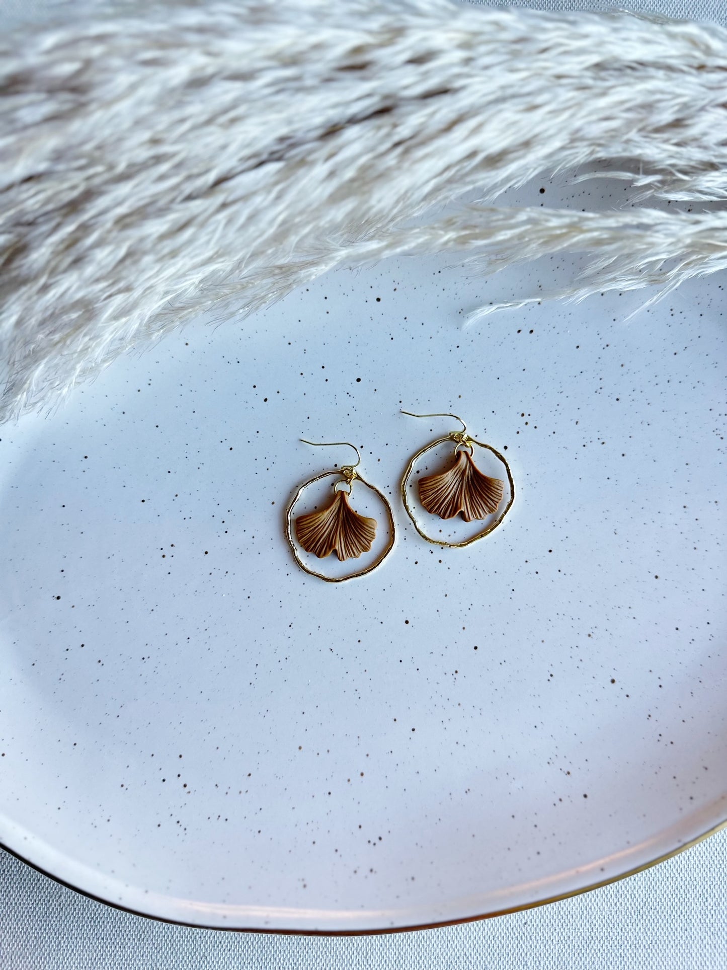 Gingko Leaf with Gold Hoop Earrings