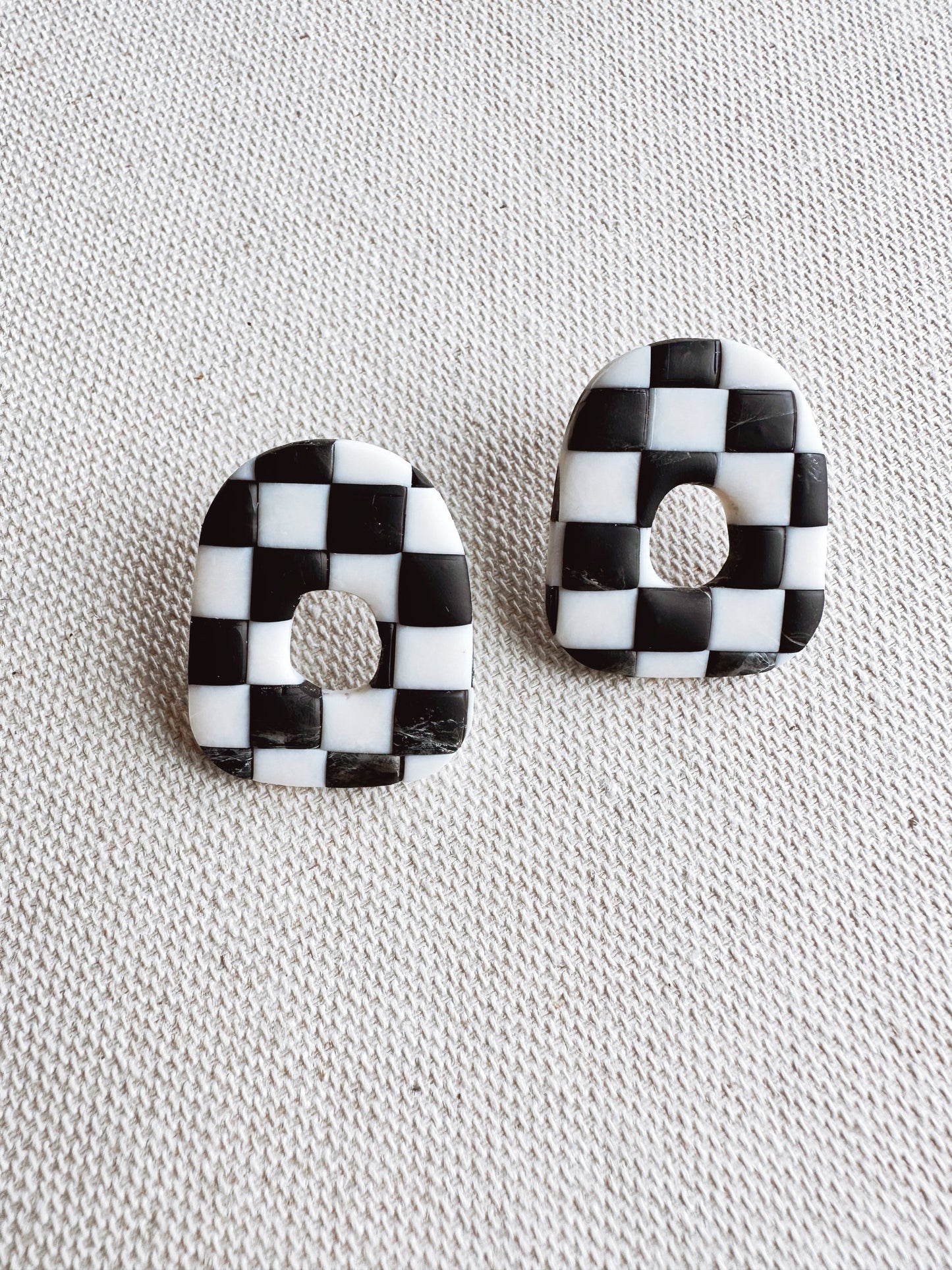 Vintage Checkered Large Post Earrings