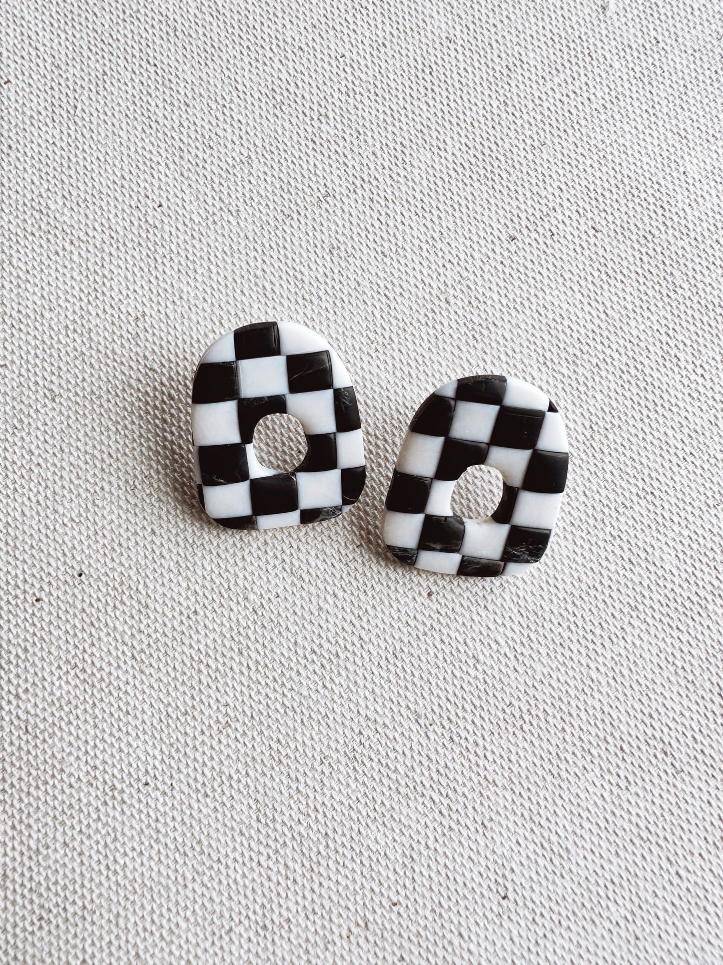 Vintage Checkered Large Post Earrings