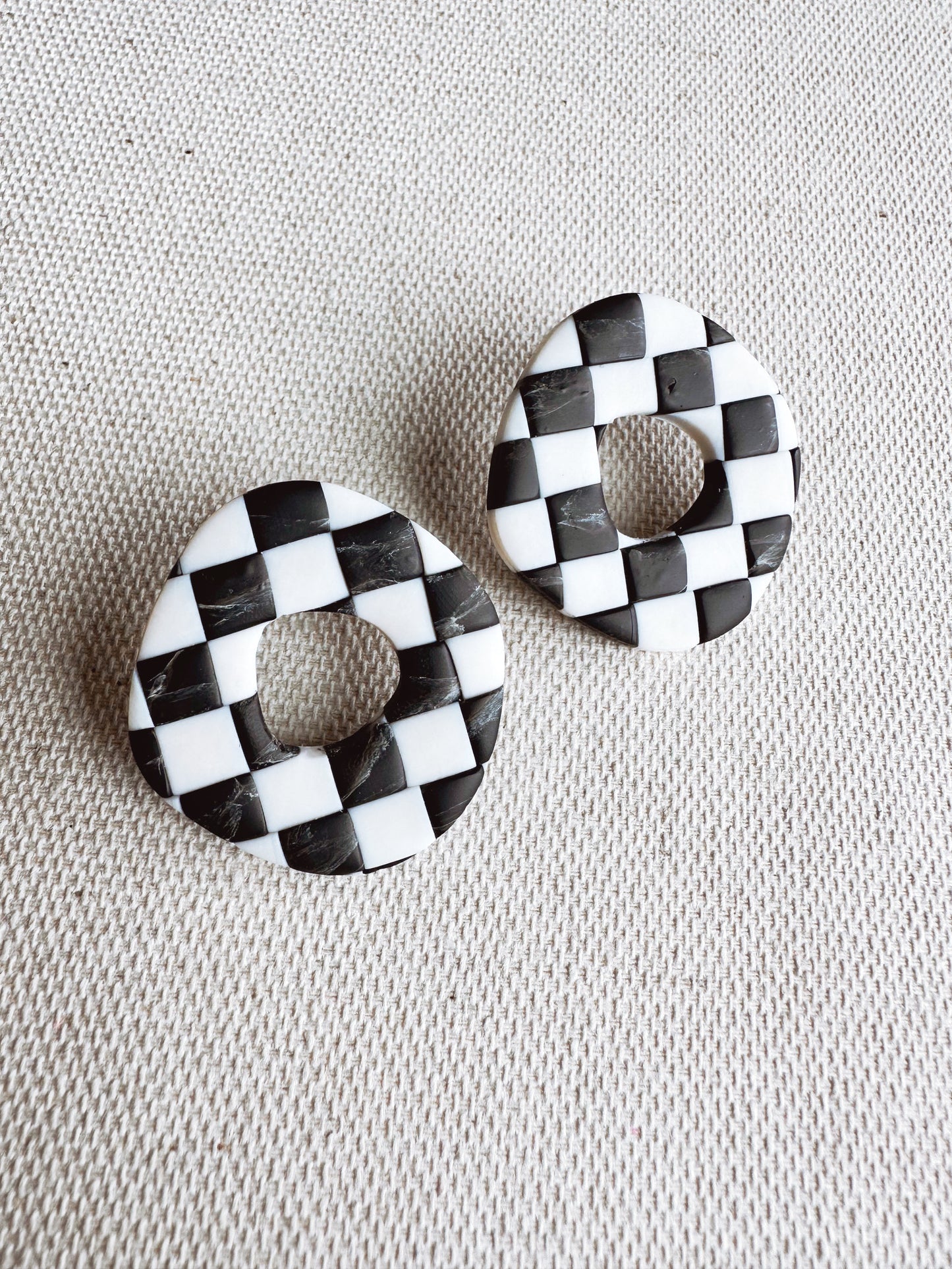 Vintage Checkered Large Organic Shape Post Earrings