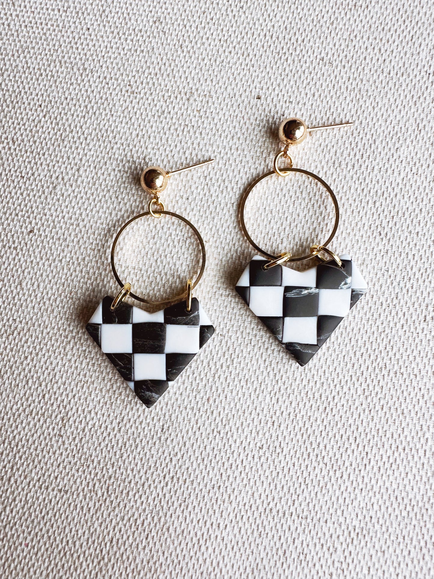 Vintage Checkered Dangle Earrings