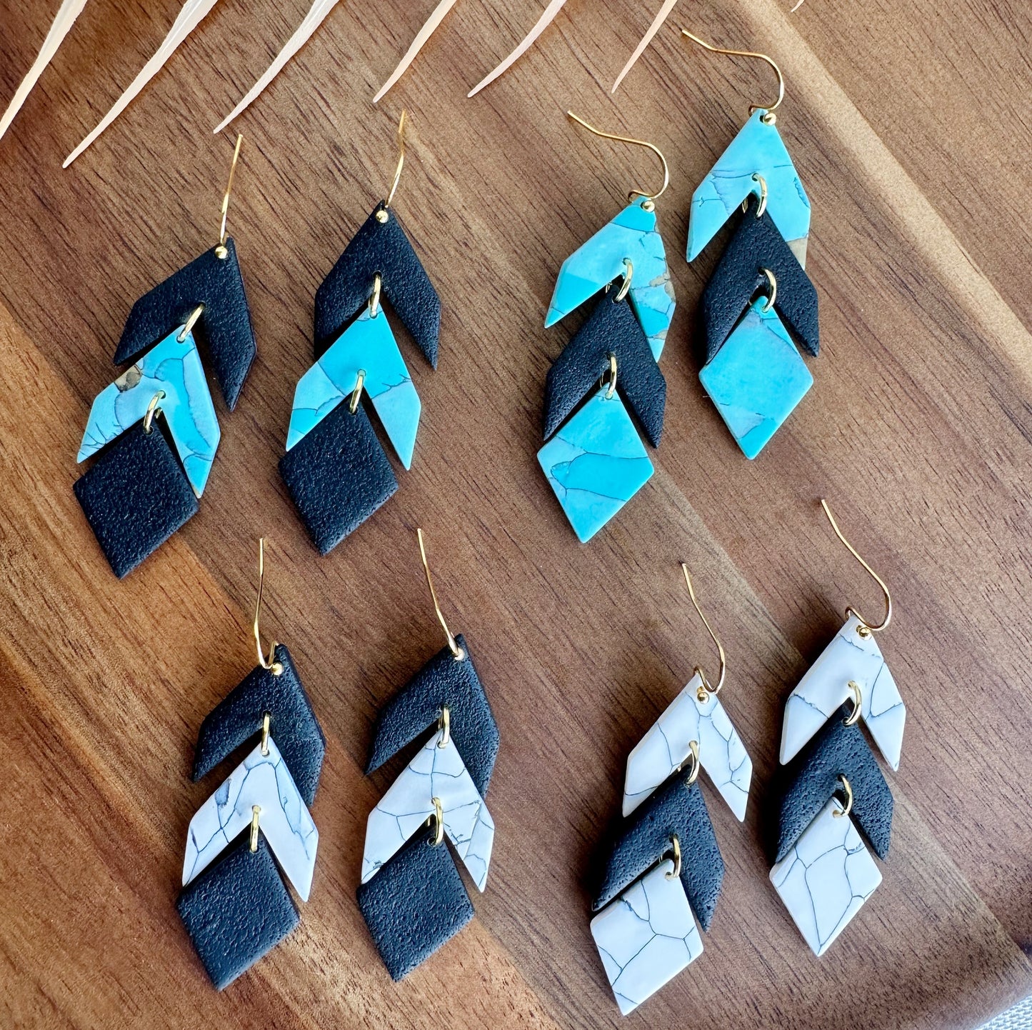 Black, White, & Turquoise Arrow Dangles