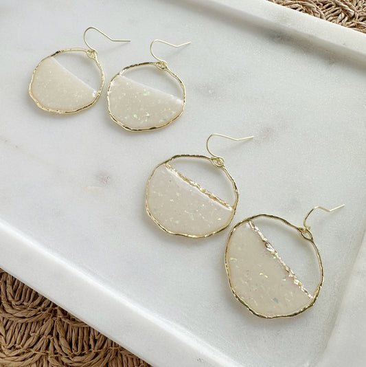 Large Round Opal Hoops