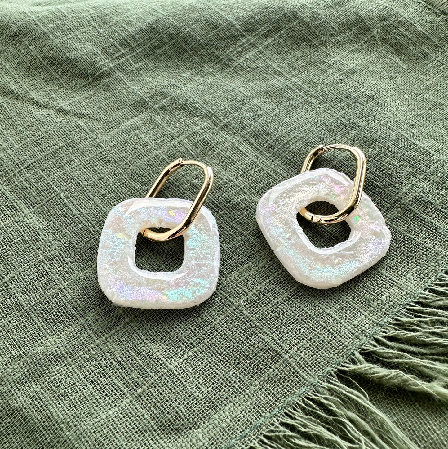 2-in-1 Huggie Hoop with Opal Charm Dangle