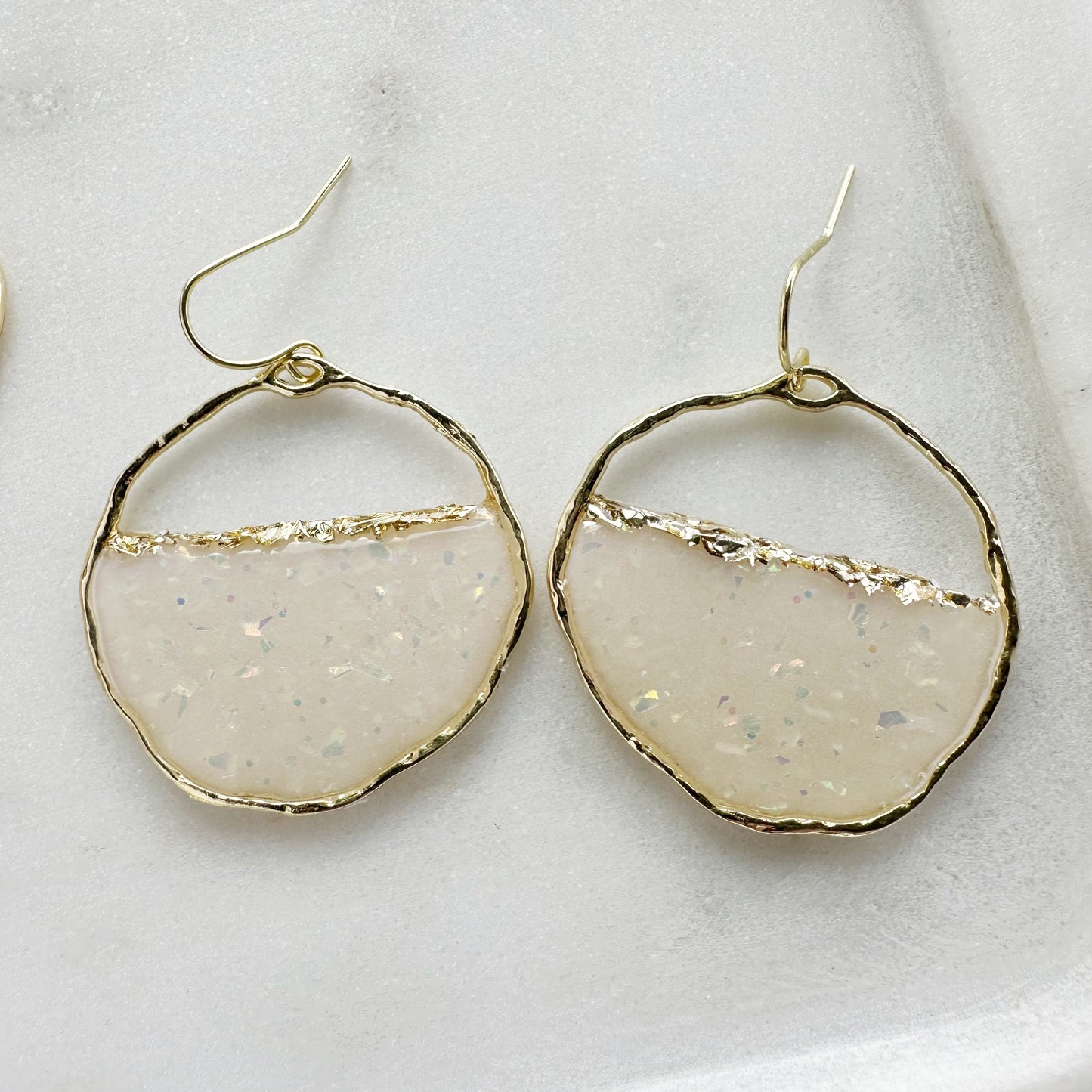 Large Round Opal Hoops