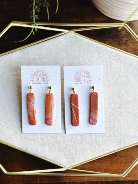 Red Canyon Long Narrow Rectangle Dangle Earrings