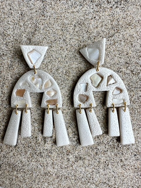 Abalone Shell Statement Pearl Dangle Clay Earrings