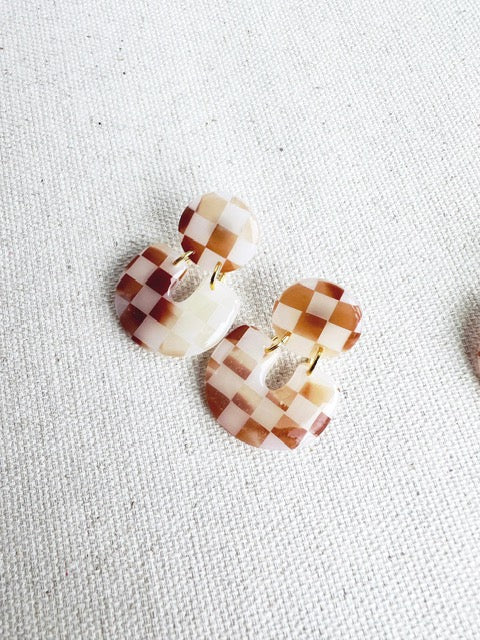 Checkered Tortoise Shell Dangle Earrings