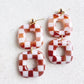 Checkered Tortoise Shell Square Dangle Earrings