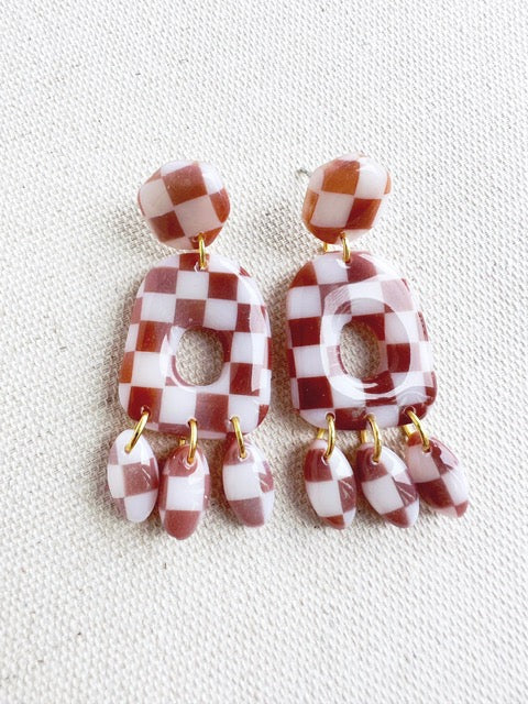 Checkered Tortoise Shell Dangle Earrings