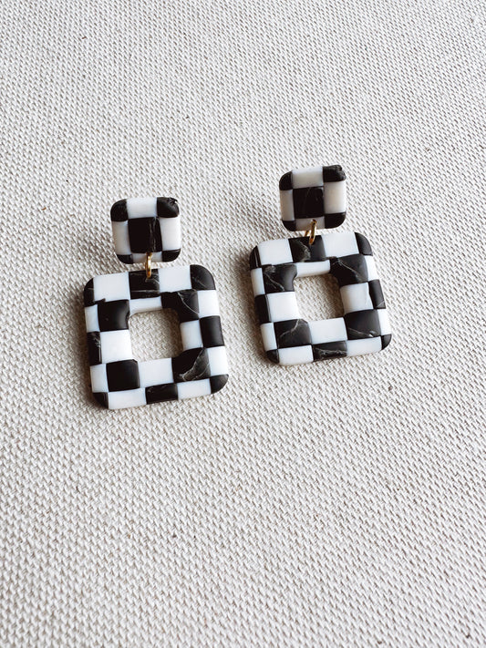 Vintage Checkered Square Dangle Earrings