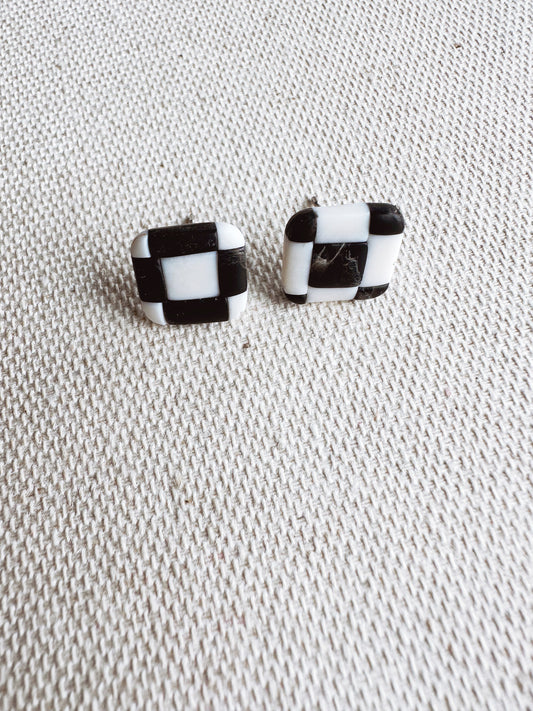 Vintage Checkered Post Earrings
