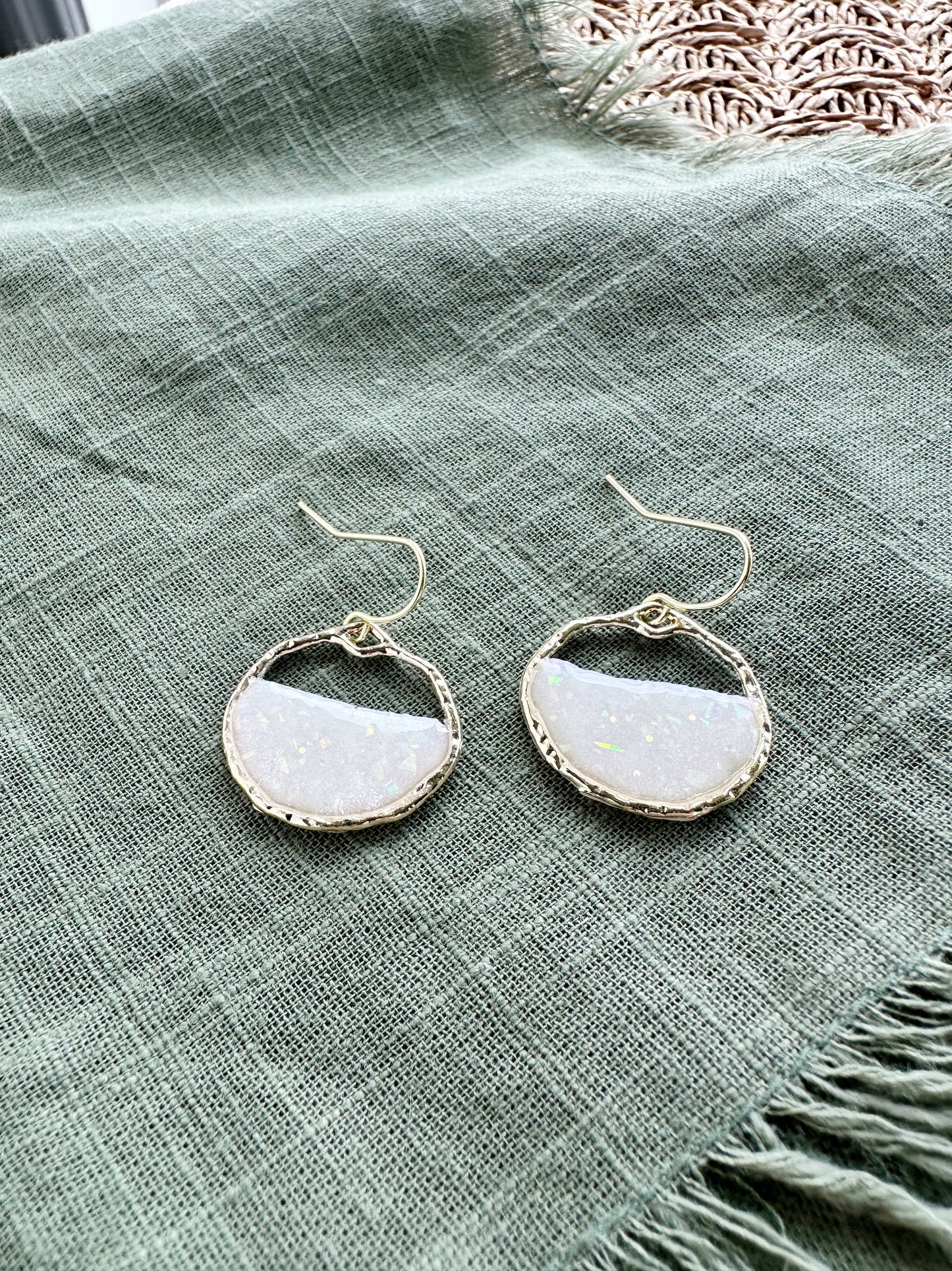 Small Round Opal Hoops