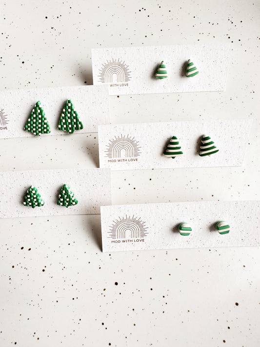 Striped and Checkered Christmas Tree Studs