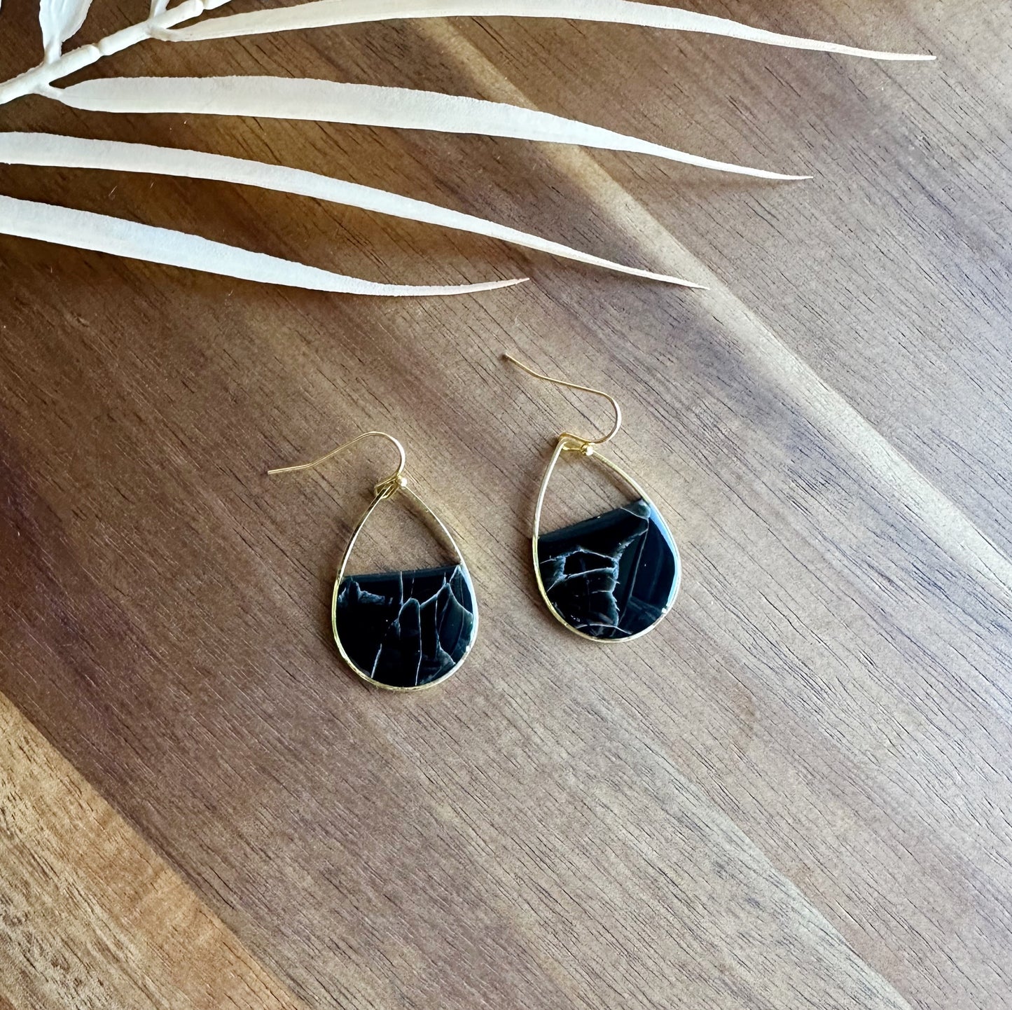 Tear Drop Black Marbled Dangles