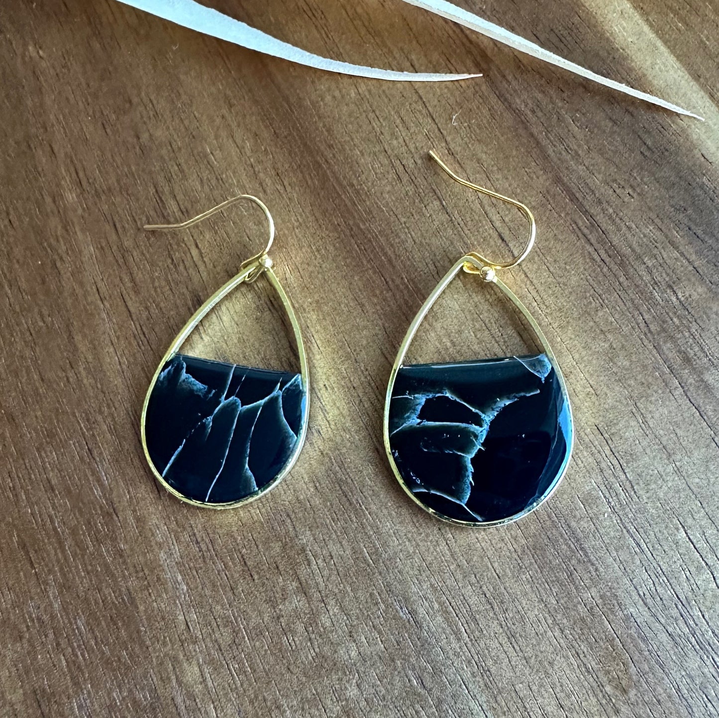 Tear Drop Black Marbled Dangles
